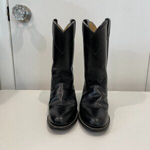 JUSTIN Boys Black Leather Western Cowboy Boots Size 4B Pre-Owned